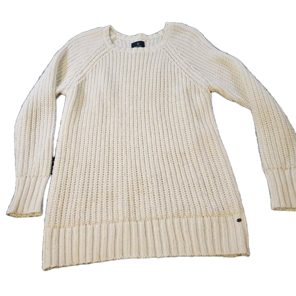 American Eagle Jeggings Sweater Soft White Cable Knit Womens SZ M Casual Preppy